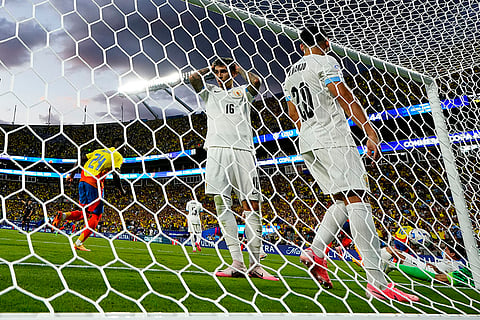 Colombia's Jefferson Lerma scores their opening goal